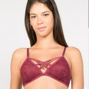 New! Front Criss-cross Comfort Lace Burgundy Bralette Size Large